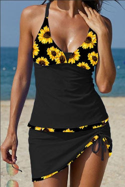 Push-up Sunflower Patchwork Tankini Set