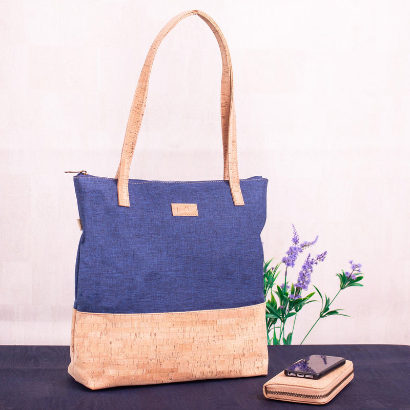 Cork with Denim Blue fabric women's Tote bag BAG-2057-C