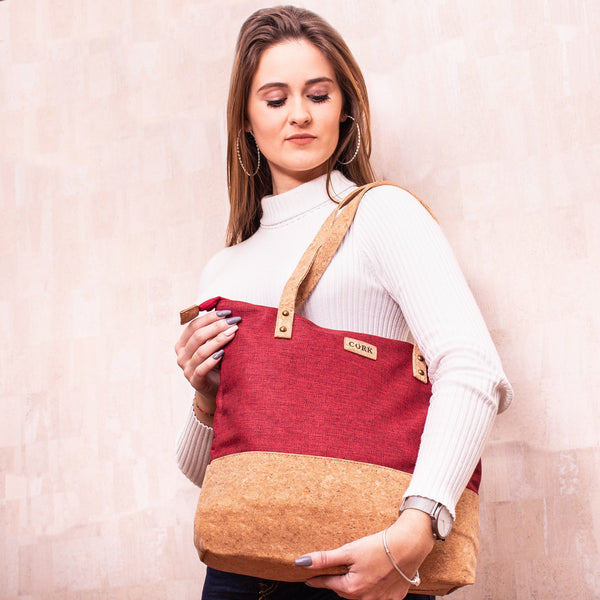 Wine red textile with cork women's Tote bag BAG-623-A Handbag
