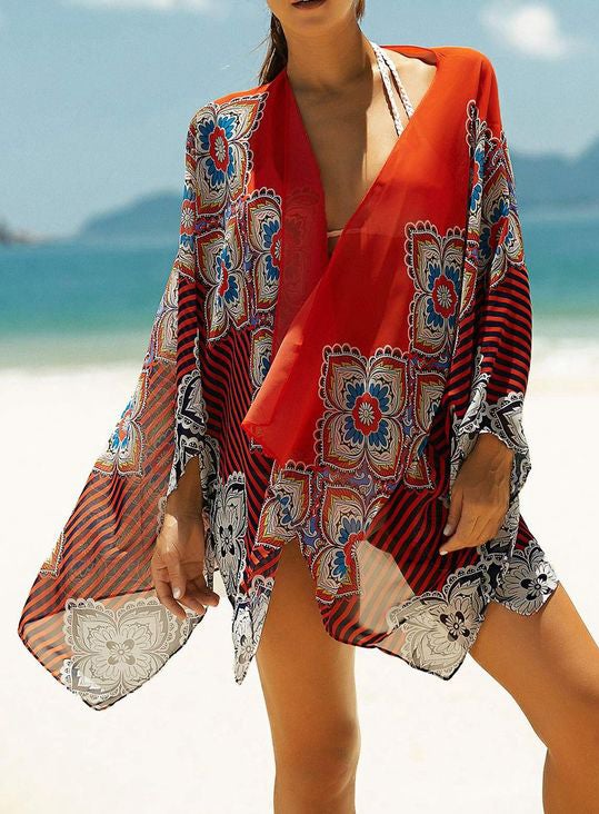 Sexy Flower Print Beach Cover Up