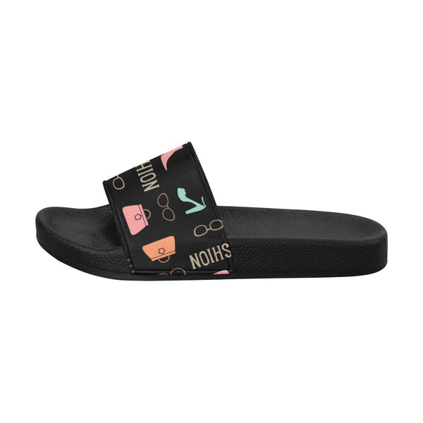 Flip-Flop Sandals, Fashion Graphic Style Black Womens Slides