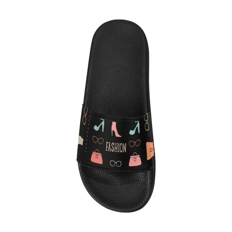 Flip-Flop Sandals, Fashion Graphic Style Black Womens Slides