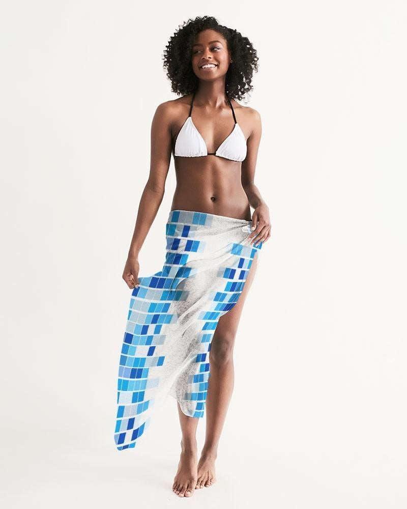 Uniquely You Sheer Mosaic Squares Blue and White Swimsuit Cover Up