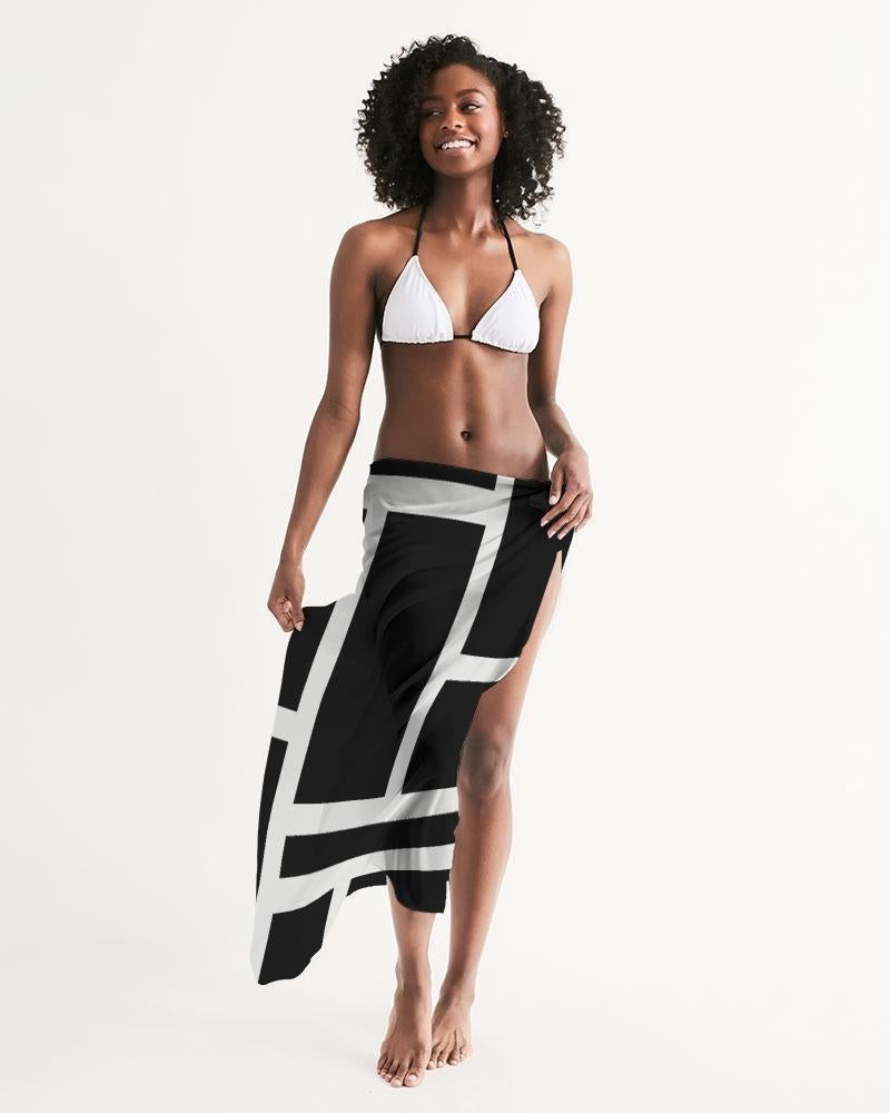 Uniquely You Sheer Swimsuit Cover Up Geometric Print Black and White