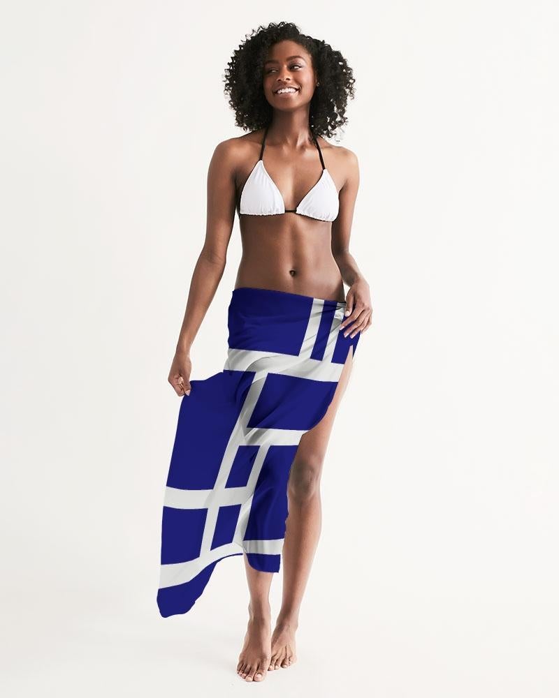 Uniquely You Sheer Swimsuit Cover Up Geometric Print Dark Blue and White